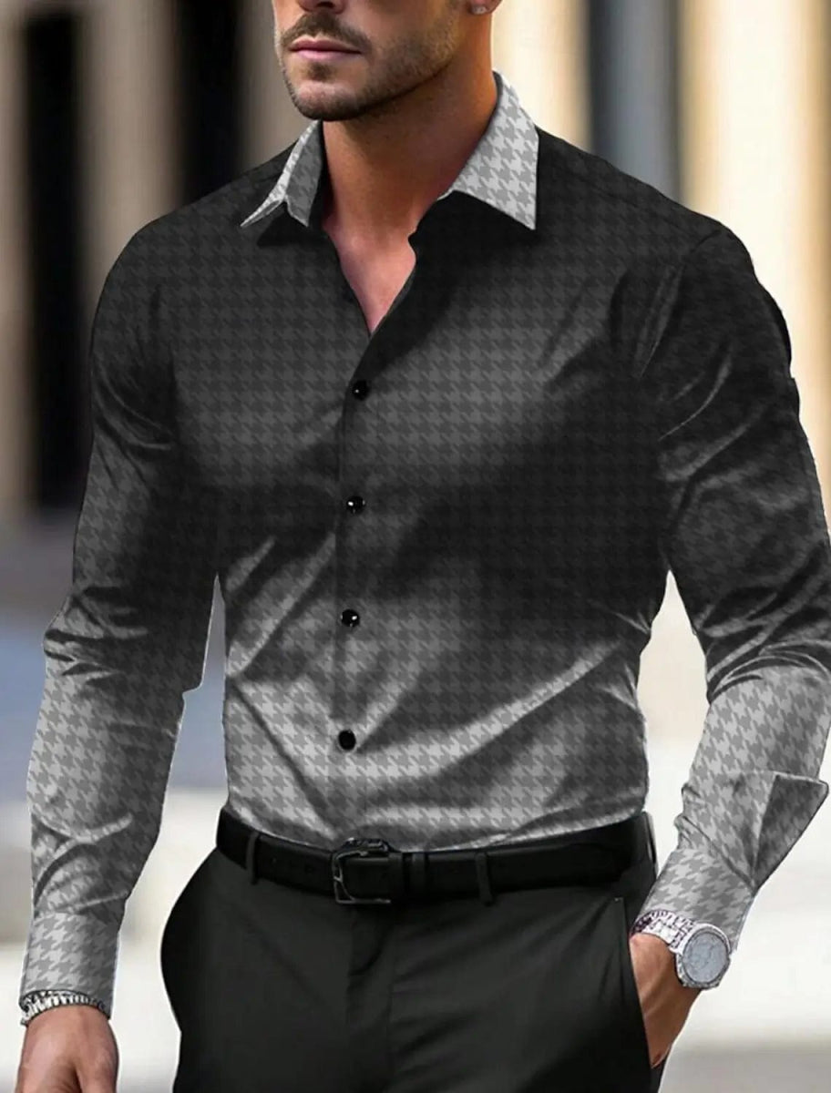 Men's Business Casual Printed Long Sleeve Shirt Formal Button Up Shirt Fall Winter Spring Summer Cuffed Long Sleeve Blue S, M, L - SHOWLU FASHION STORE