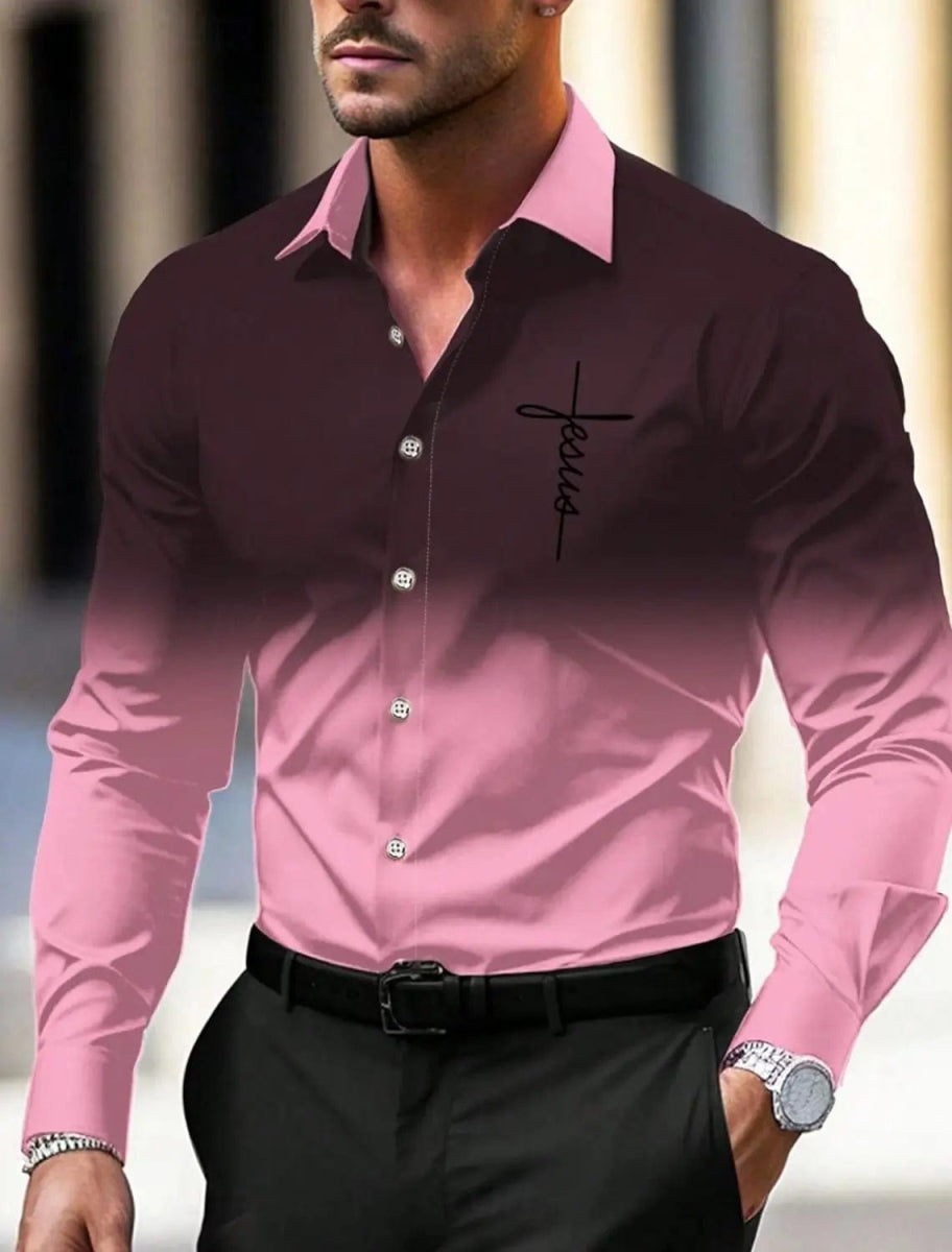 Men's Business Casual Printed Long Sleeve Shirt Formal Button Up Shirt Fall Winter Spring Summer Cuffed Long Sleeve Blue S, M, L - SHOWLU FASHION STORE
