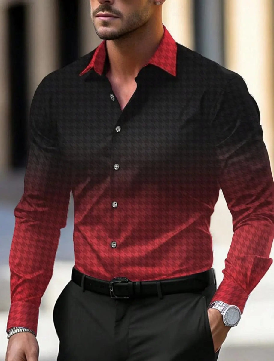 Men's Business Casual Printed Long Sleeve Shirt Formal Button Up Shirt Fall Winter Spring Summer Cuffed Long Sleeve Blue S, M, L - SHOWLU FASHION STORE