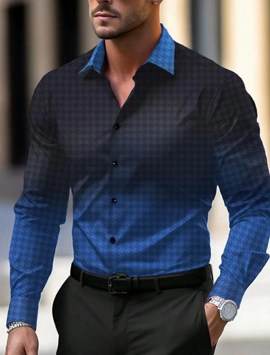 Men's Business Casual Printed Long Sleeve Shirt Formal Button Up Shirt Fall Winter Spring Summer Cuffed Long Sleeve Blue S, M, L - SHOWLU FASHION STORE