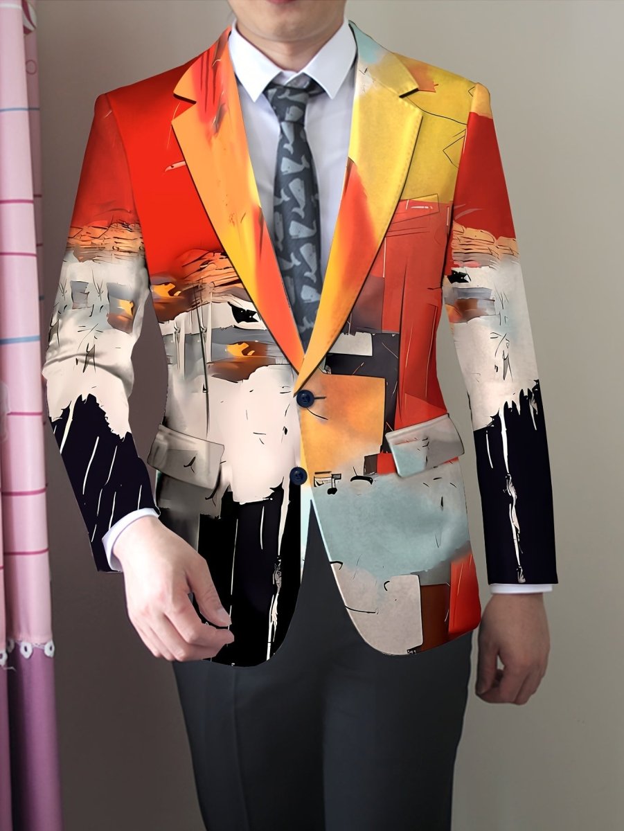Men'S Casual Blazer in Pumpkin Color for Halloween, Featuring American Trendy Style for Young Adults. - SHOWLU FASHION STORE