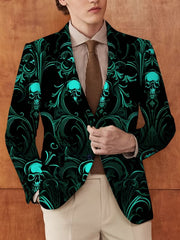 Men's Casual Skull Print Blazer, Chic Suit Jacket for Party Dinner - SHOWLU FASHION STORE