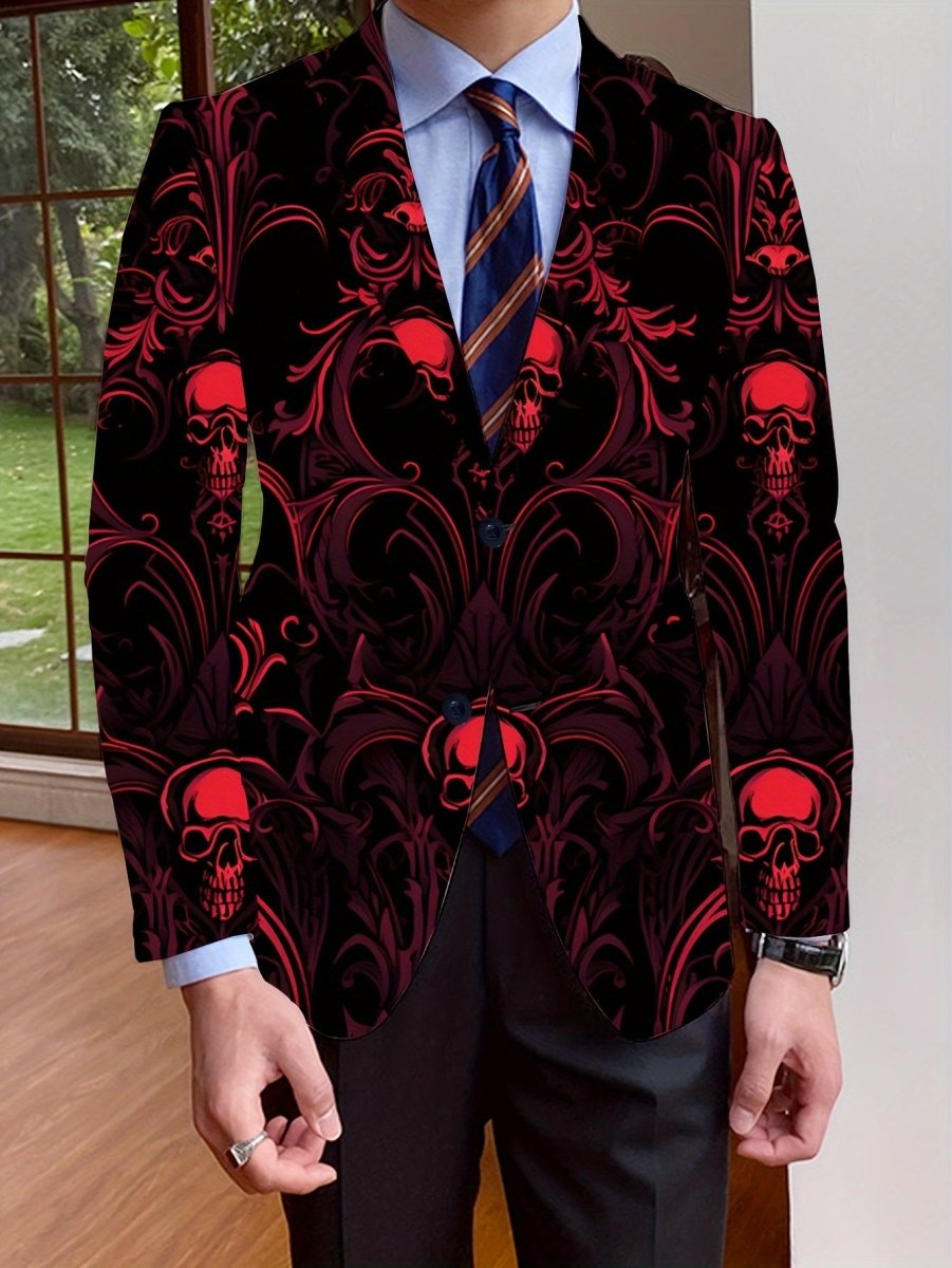 Men's Casual Skull Print Blazer, Chic Suit Jacket for Party Dinner - SHOWLU FASHION STORE