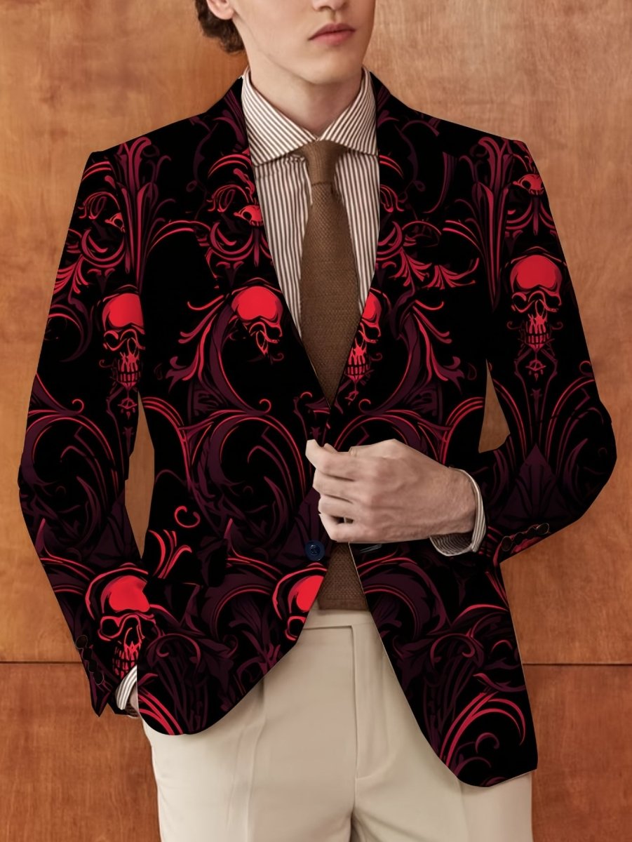 Men's Casual Skull Print Blazer, Chic Suit Jacket for Party Dinner - SHOWLU FASHION STORE