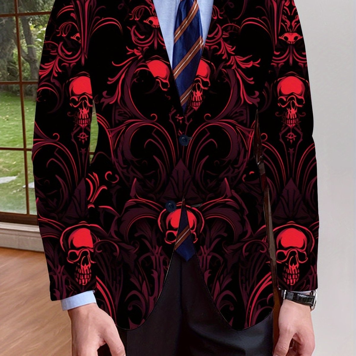 Men's Casual Skull Print Blazer, Chic Suit Jacket for Party Dinner - SHOWLU FASHION STORE