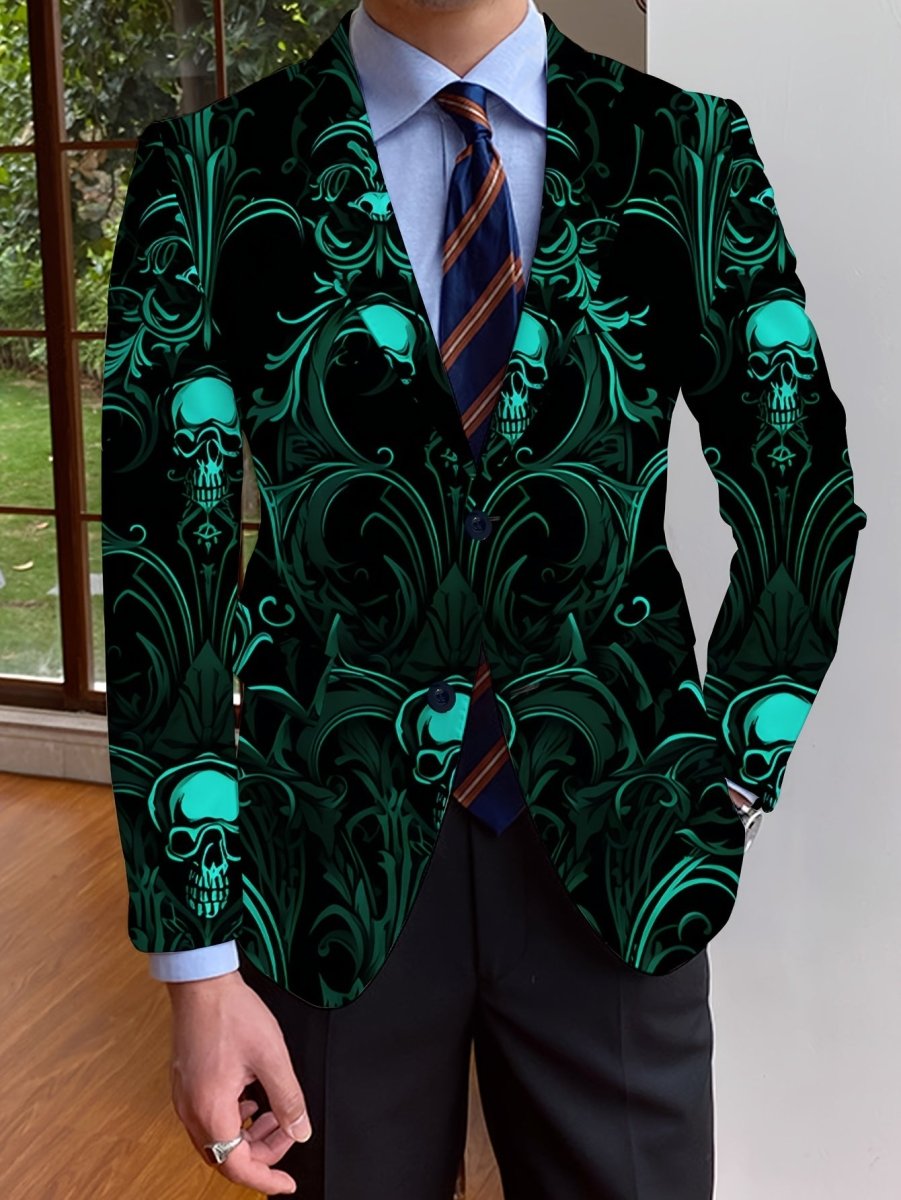 Men's Casual Skull Print Blazer, Chic Suit Jacket for Party Dinner - SHOWLU FASHION STORE