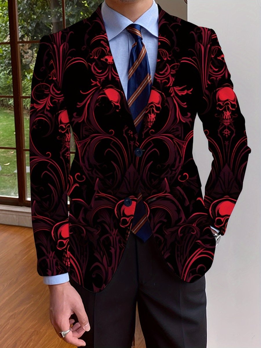 Men's Casual Skull Print Blazer, Chic Suit Jacket for Party Dinner - SHOWLU FASHION STORE