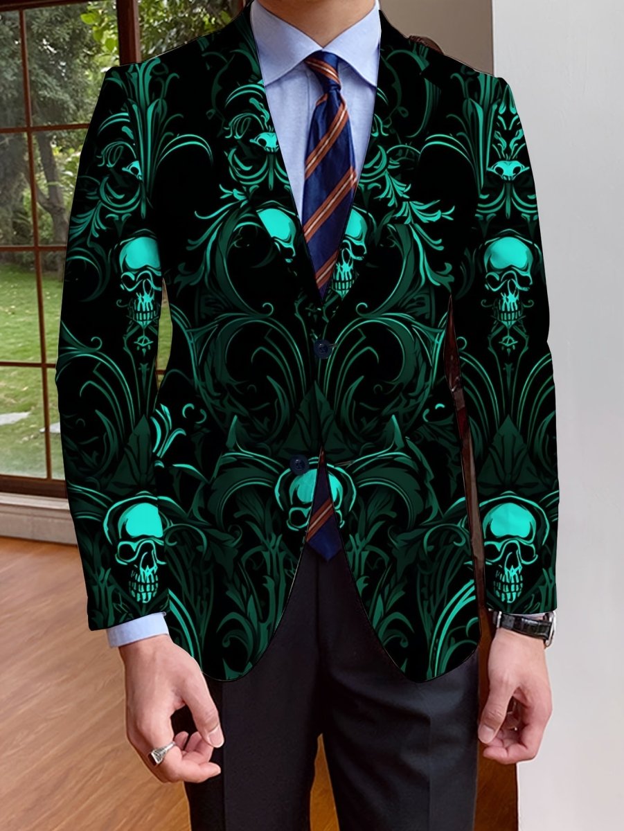 Men's Casual Skull Print Blazer, Chic Suit Jacket for Party Dinner - SHOWLU FASHION STORE