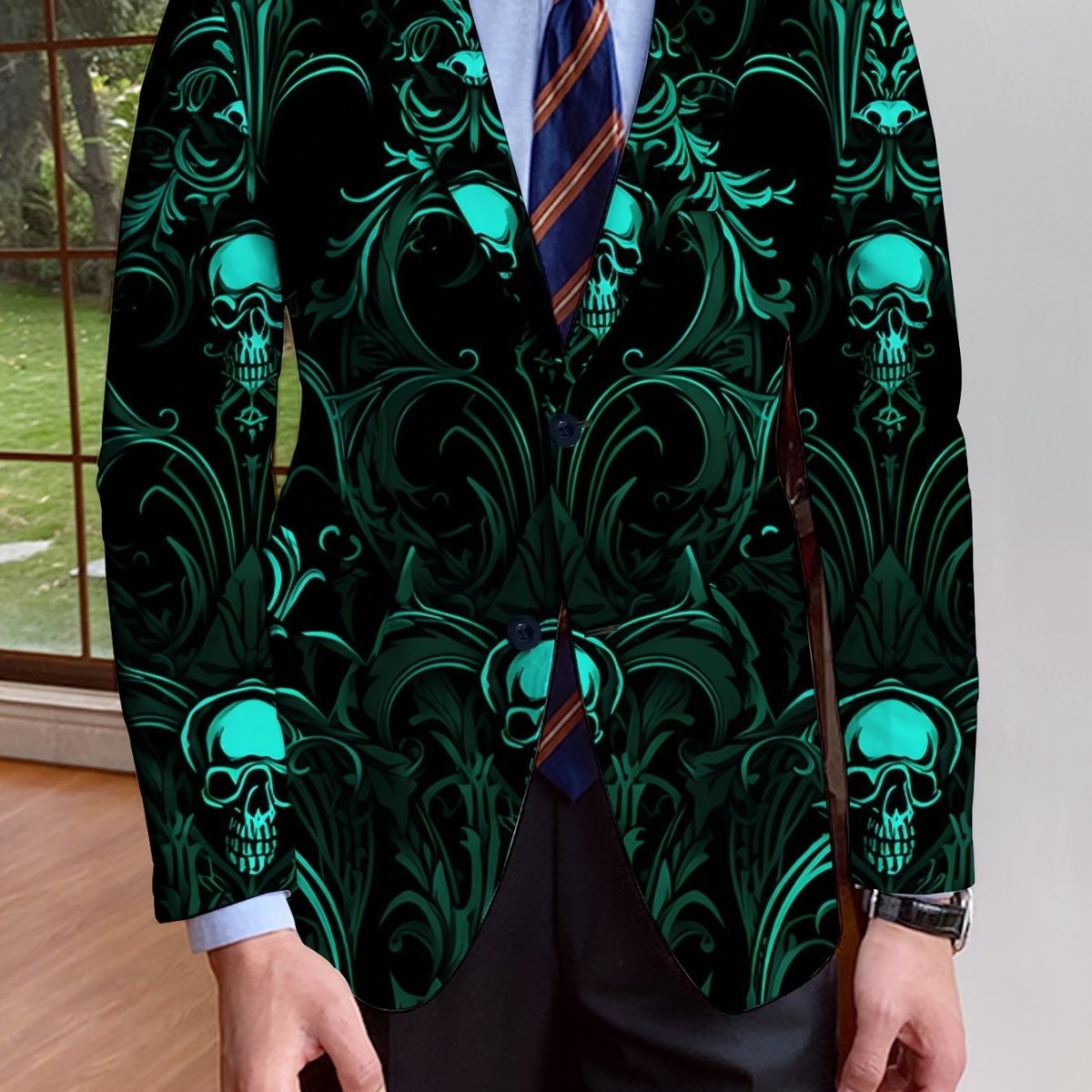 Men's Casual Skull Print Blazer, Chic Suit Jacket for Party Dinner - SHOWLU FASHION STORE