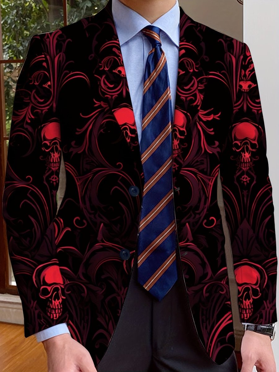 Men's Casual Skull Print Blazer, Chic Suit Jacket for Party Dinner - SHOWLU FASHION STORE