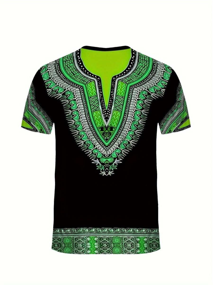 Men's Casual Sportswear - Ethnic Paisley Print, 3D Digital Graphic Tee | Comfy Polyester, Short Sleeve, Round Neck | Perfect for Daily Wear & Leisure - SHOWLU FASHION STORE