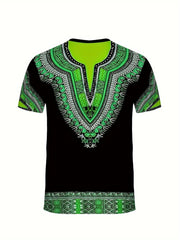 Men's Casual Sportswear - Ethnic Paisley Print, 3D Digital Graphic Tee | Comfy Polyester, Short Sleeve, Round Neck | Perfect for Daily Wear & Leisure - SHOWLU FASHION STORE