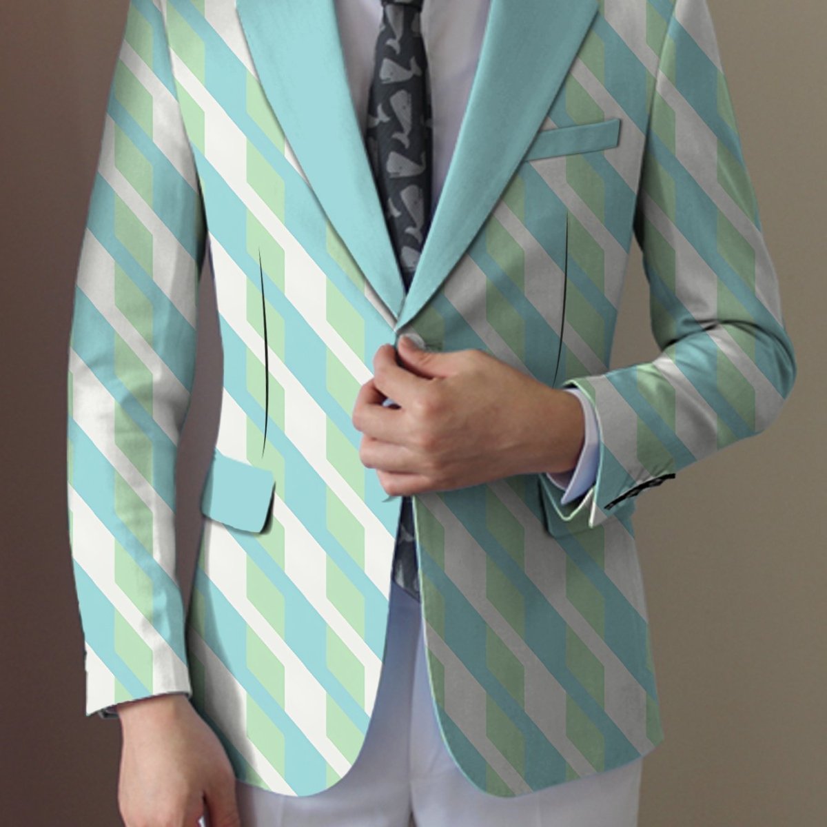 Men'S Casual Suit Jacket, Polyester Lapel Collar Style with Slight Stretch, Button Details, Print Pattern, Regular Fit, All - Season Wear - SHOWLU FASHION STORE