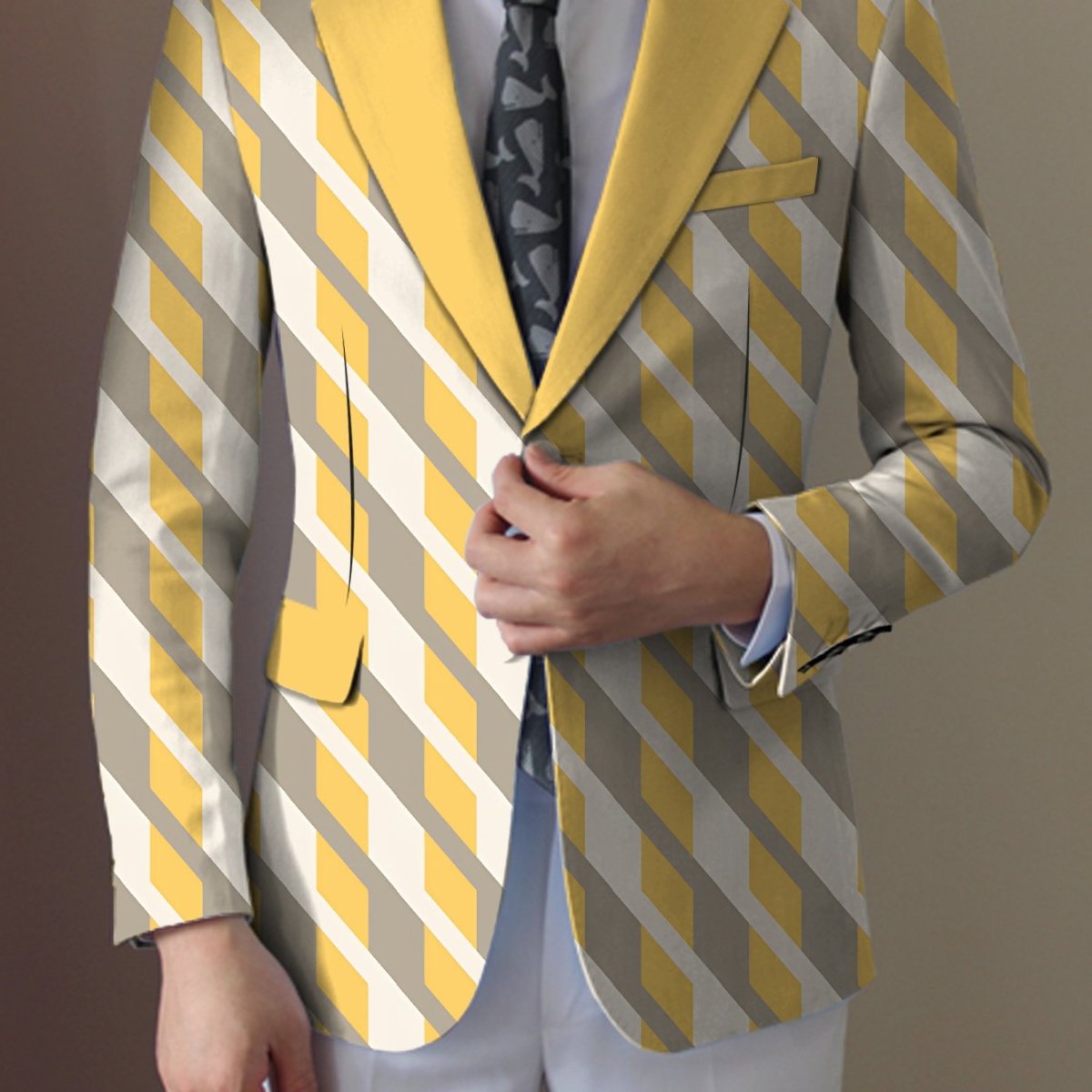 Men'S Casual Suit Jacket, Polyester Lapel Collar Style with Slight Stretch, Button Details, Print Pattern, Regular Fit, All - Season Wear - SHOWLU FASHION STORE