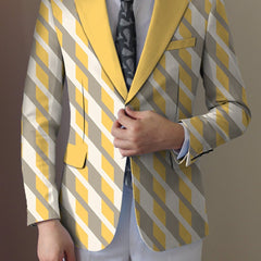 Men'S Casual Suit Jacket, Polyester Lapel Collar Style with Slight Stretch, Button Details, Print Pattern, Regular Fit, All - Season Wear - SHOWLU FASHION STORE