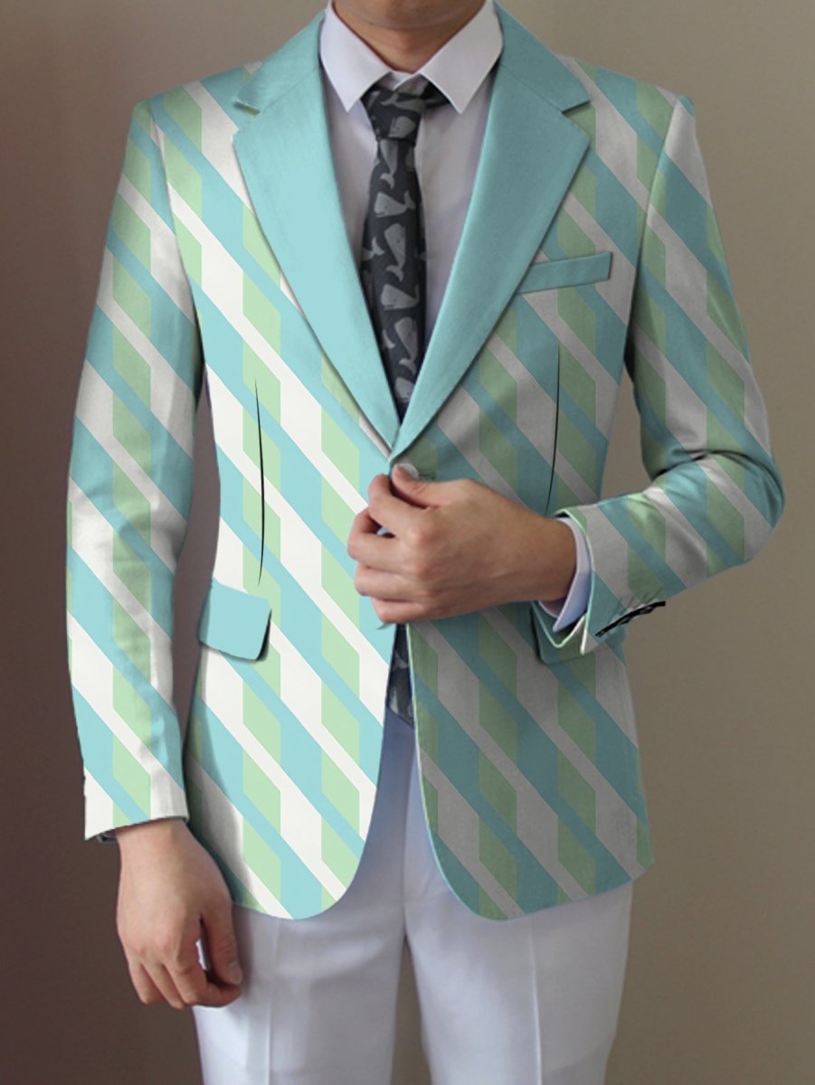 Men'S Casual Suit Jacket, Polyester Lapel Collar Style with Slight Stretch, Button Details, Print Pattern, Regular Fit, All - Season Wear - SHOWLU FASHION STORE