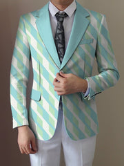Men'S Casual Suit Jacket, Polyester Lapel Collar Style with Slight Stretch, Button Details, Print Pattern, Regular Fit, All - Season Wear - SHOWLU FASHION STORE