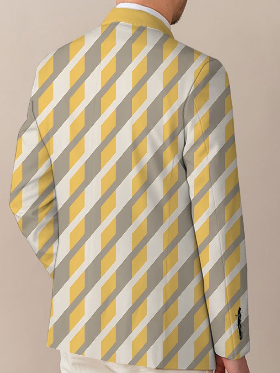 Men'S Casual Suit Jacket, Polyester Lapel Collar Style with Slight Stretch, Button Details, Print Pattern, Regular Fit, All - Season Wear - SHOWLU FASHION STORE