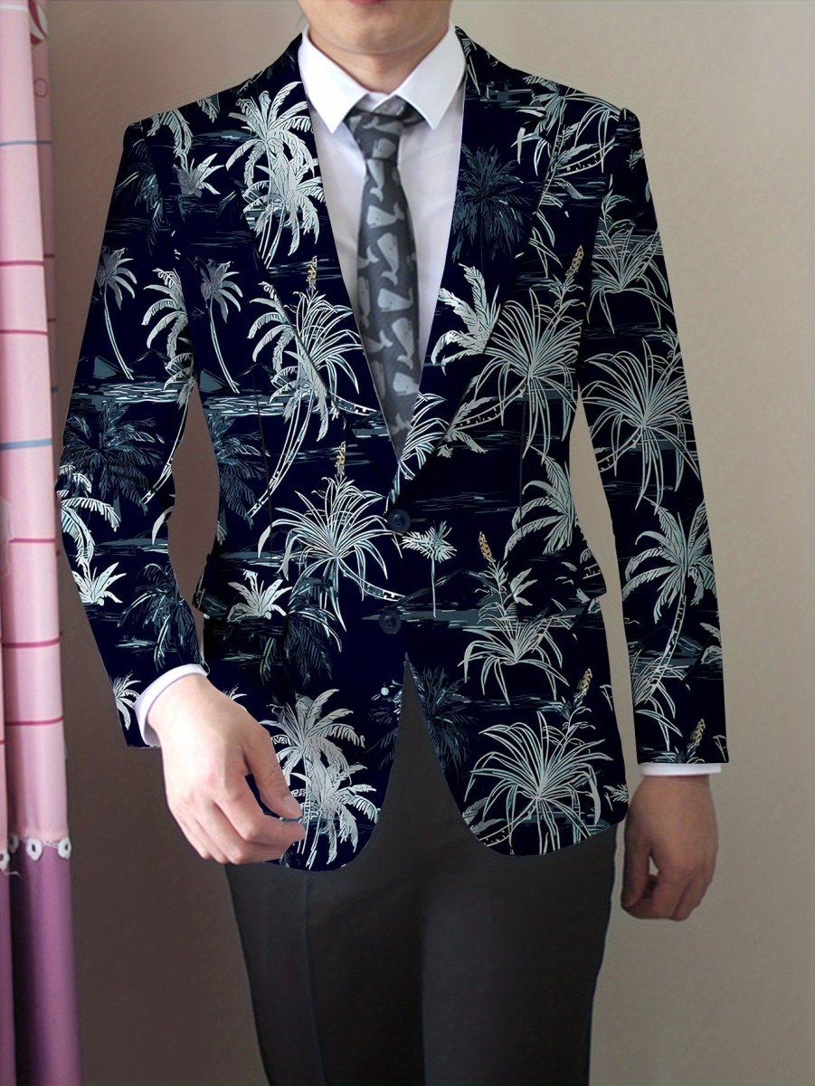 Men's Coconut Trees Print Blazer Jacket, Regular Fit, Button Closure, Suit Lapel, All - Season Wear - SHOWLU FASHION STORE