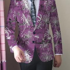 Men's Coconut Trees Print Blazer Jacket, Regular Fit, Button Closure, Suit Lapel, All - Season Wear - SHOWLU FASHION STORE