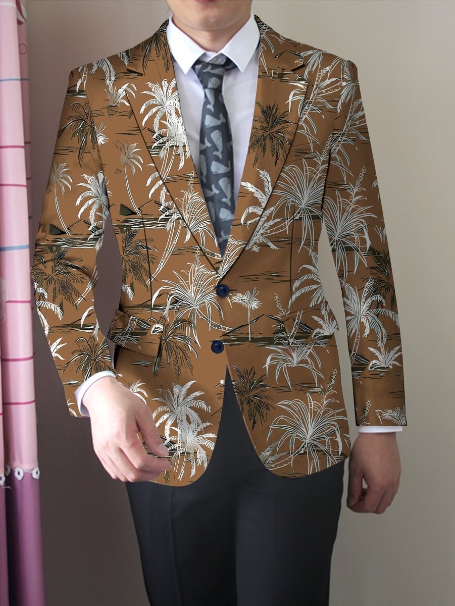 Men's Coconut Trees Print Blazer Jacket, Regular Fit, Button Closure, Suit Lapel, All - Season Wear - SHOWLU FASHION STORE