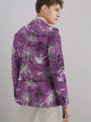 Men's Coconut Trees Print Blazer Jacket, Regular Fit, Button Closure, Suit Lapel, All - Season Wear - SHOWLU FASHION STORE