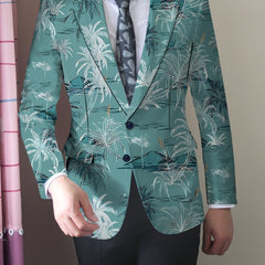 Men's Coconut Trees Print Blazer Jacket, Regular Fit, Button Closure, Suit Lapel, All - Season Wear - SHOWLU FASHION STORE
