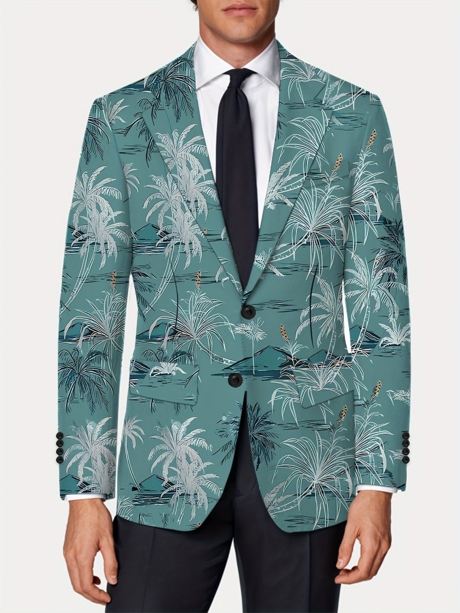 Men's Coconut Trees Print Blazer Jacket, Regular Fit, Button Closure, Suit Lapel, All - Season Wear - SHOWLU FASHION STORE