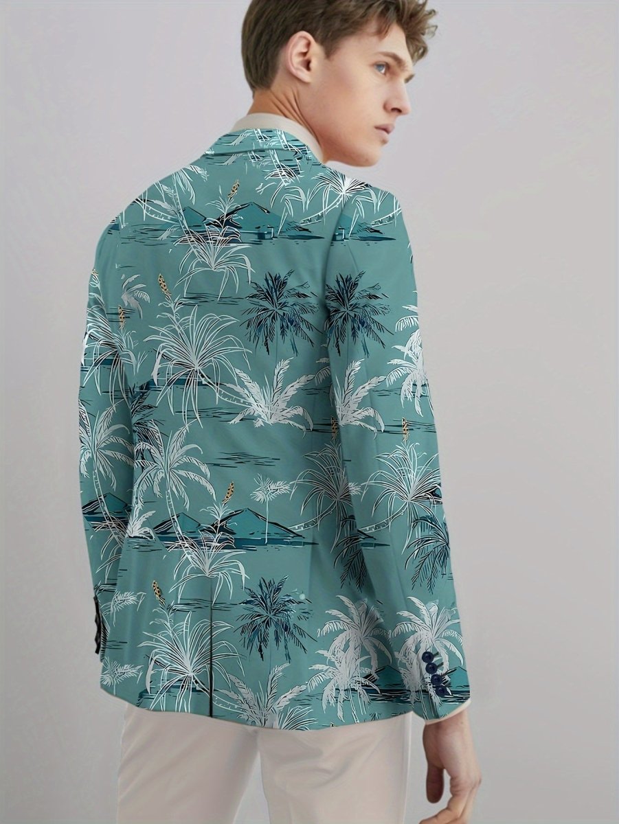 Men's Coconut Trees Print Blazer Jacket, Regular Fit, Button Closure, Suit Lapel, All - Season Wear - SHOWLU FASHION STORE