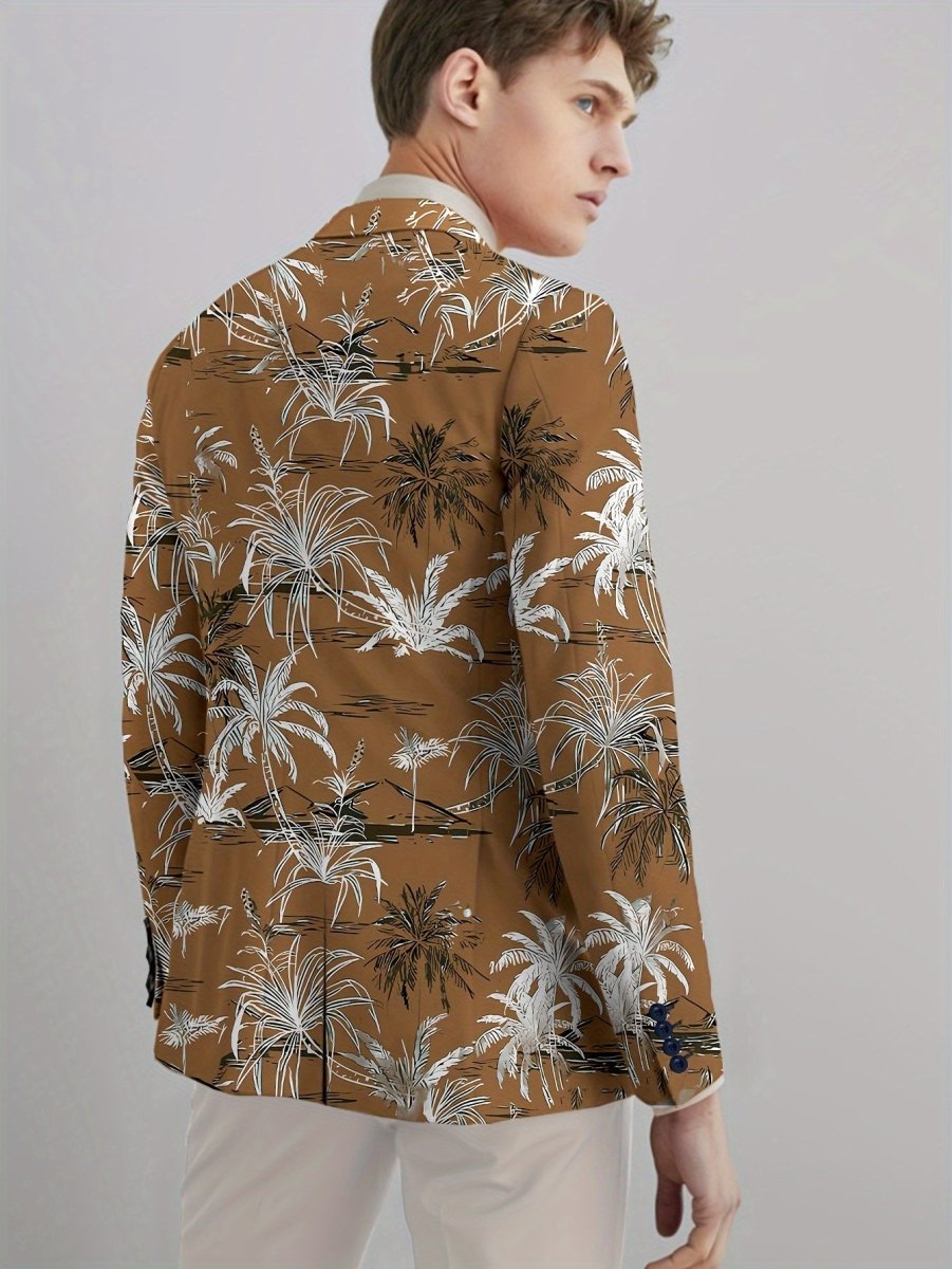 Men's Coconut Trees Print Blazer Jacket, Regular Fit, Button Closure, Suit Lapel, All - Season Wear - SHOWLU FASHION STORE