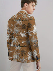 Men's Coconut Trees Print Blazer Jacket, Regular Fit, Button Closure, Suit Lapel, All - Season Wear - SHOWLU FASHION STORE