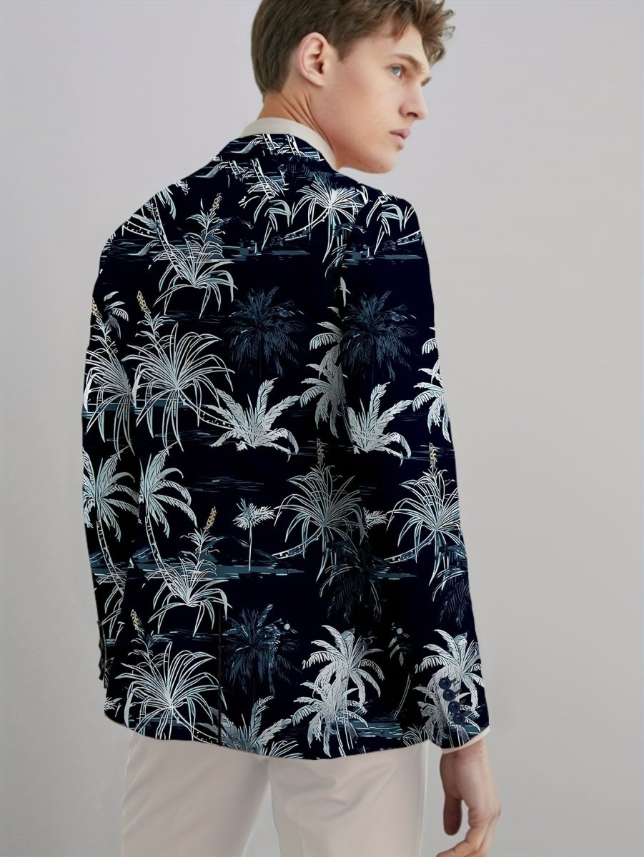 Men's Coconut Trees Print Blazer Jacket, Regular Fit, Button Closure, Suit Lapel, All - Season Wear - SHOWLU FASHION STORE