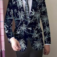 Men's Coconut Trees Print Blazer Jacket, Regular Fit, Button Closure, Suit Lapel, All - Season Wear - SHOWLU FASHION STORE