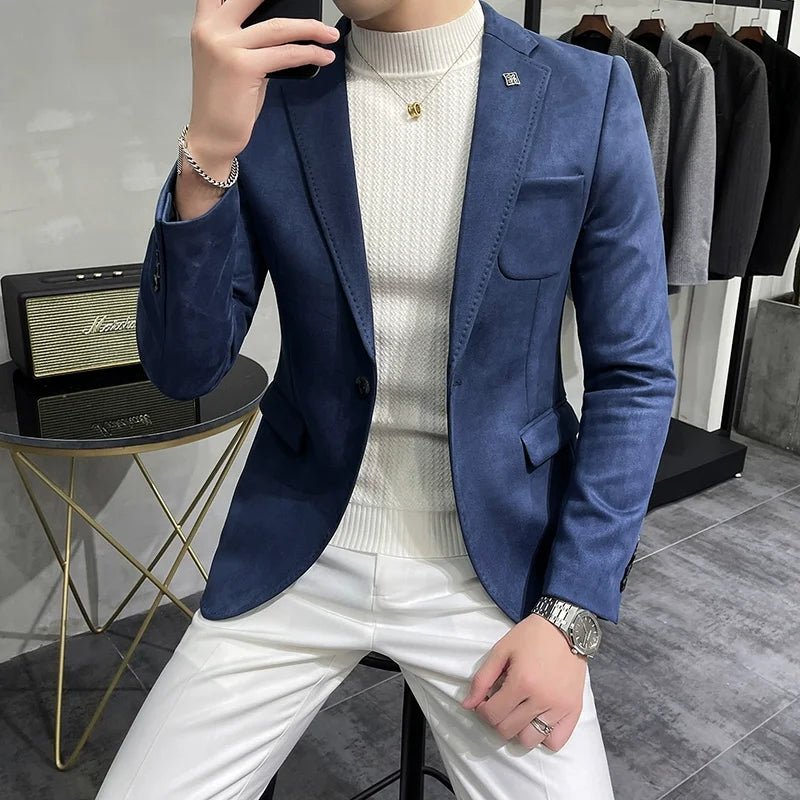 Men's Deerskin Fleece Jacket Suit Coat Blazer Men's Business Leisure Slim Fit Brand Fashion High Quality Single Button Suit Coat - SHOWLU FASHION STORE