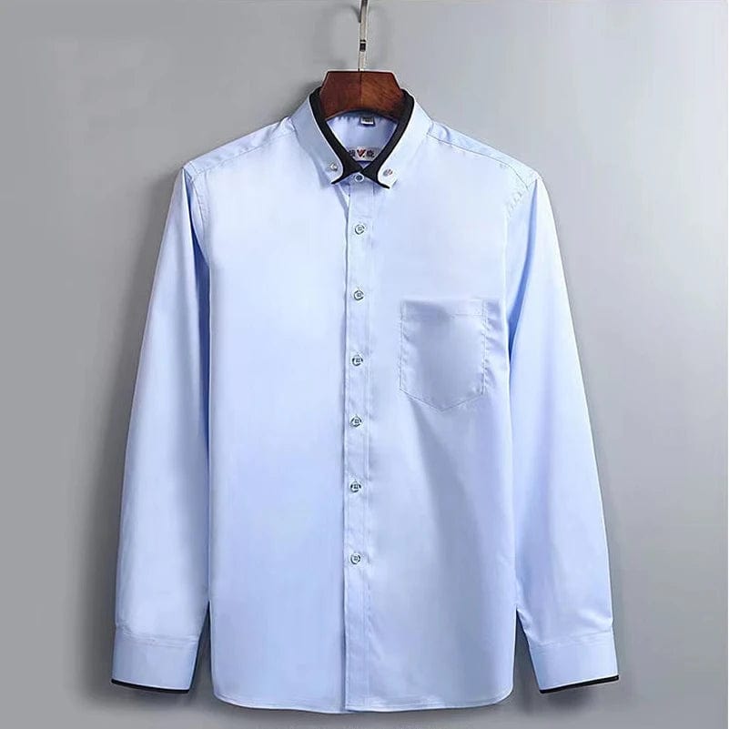 Men's Double Collar Shirt Long Sleeves Fashion Formal Classic Business Dress Shirt Black Casual Slim Fit Breathable Non - Iron Top - SHOWLU FASHION STORE
