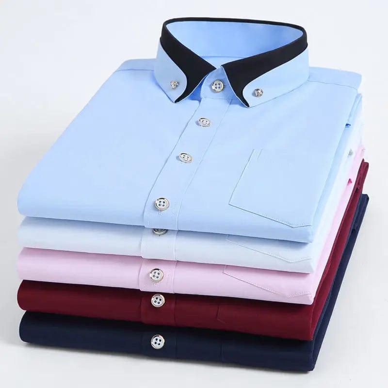 Men's Double Collar Shirt Long Sleeves Fashion Formal Classic Business Dress Shirt Black Casual Slim Fit Breathable Non - Iron Top - SHOWLU FASHION STORE