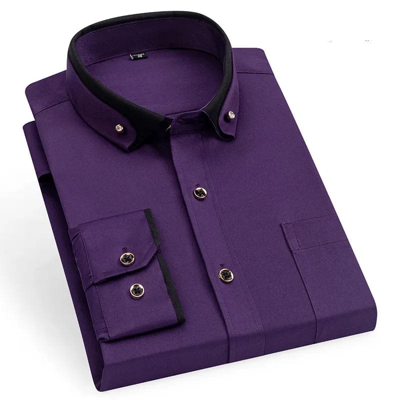 Men's Double Collar Shirt Long Sleeves Fashion Formal Classic Business Dress Shirt Black Casual Slim Fit Breathable Non - Iron Top - SHOWLU FASHION STORE