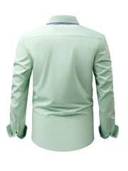 Men's Elegant Long - Sleeve Shirt with Plaid Collar - Business Casual, Stretch Fabric, Easy Care - SHOWLU FASHION STORE