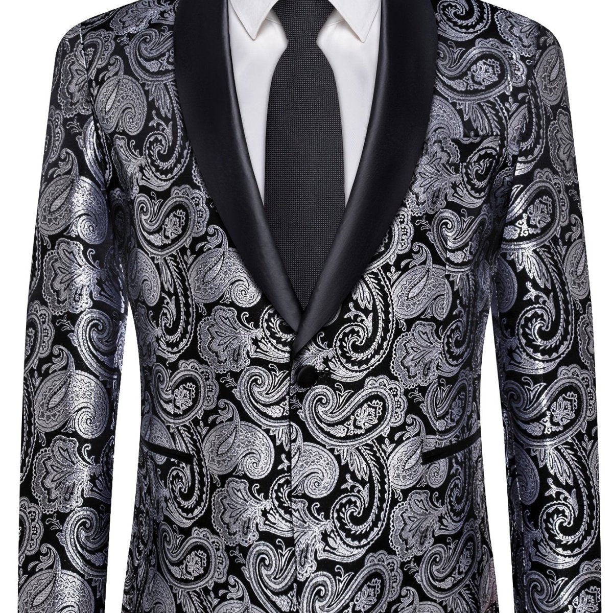 Men'S Elegant Paisley Suit Set with Tie and Cufflinks - 4pcs Polyester 100% Slim Fit Wedding Prom Jacket, All - Season Lapel Collar, Regular Fit, Woven Fabric, Button Detail - SHOWLU FASHION STORE