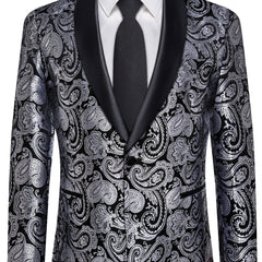 Men'S Elegant Paisley Suit Set with Tie and Cufflinks - 4pcs Polyester 100% Slim Fit Wedding Prom Jacket, All - Season Lapel Collar, Regular Fit, Woven Fabric, Button Detail - SHOWLU FASHION STORE