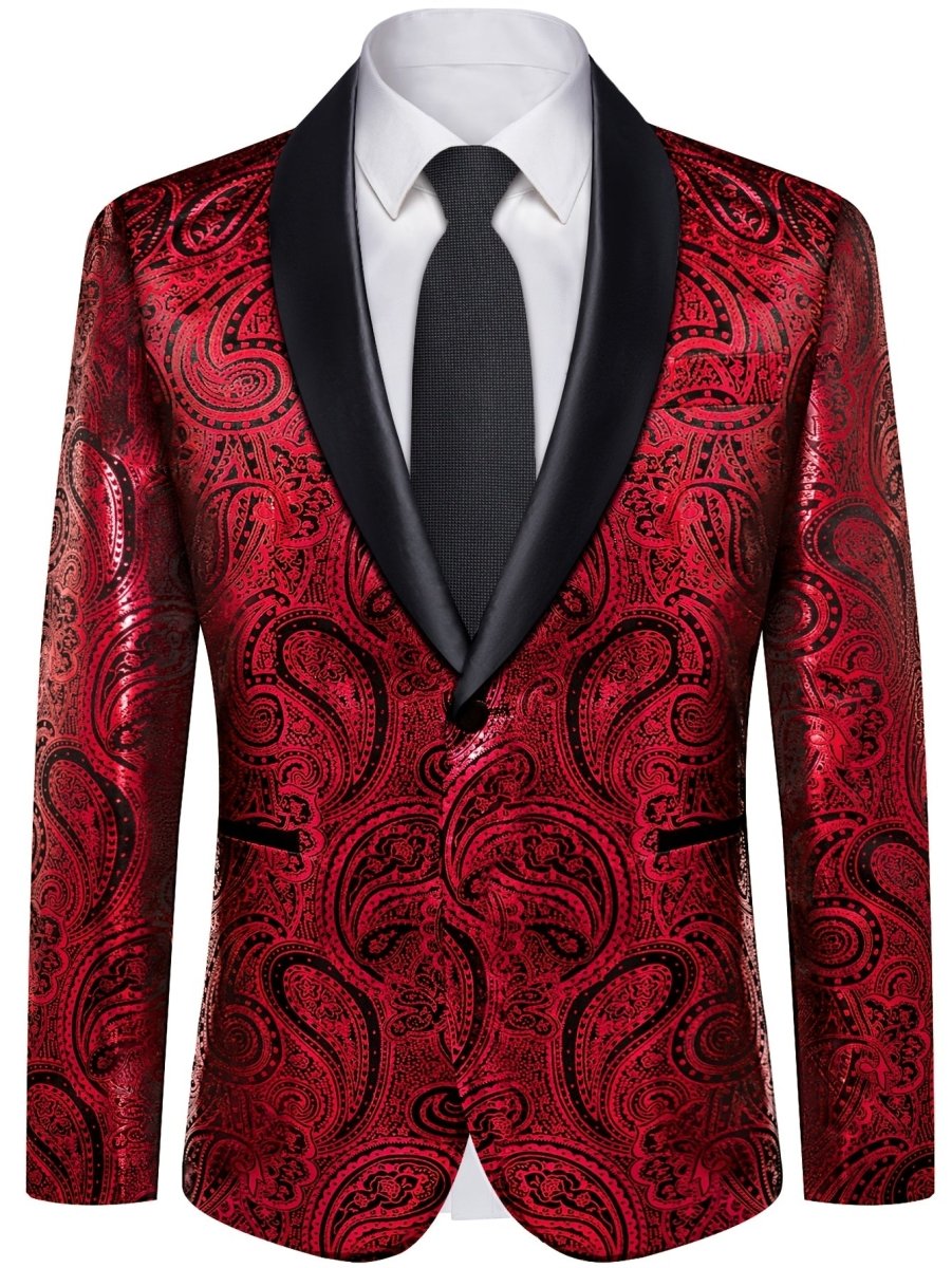 Men'S Elegant Paisley Suit Set with Tie and Cufflinks - 4pcs Polyester 100% Slim Fit Wedding Prom Jacket, All - Season Lapel Collar, Regular Fit, Woven Fabric, Button Detail - SHOWLU FASHION STORE