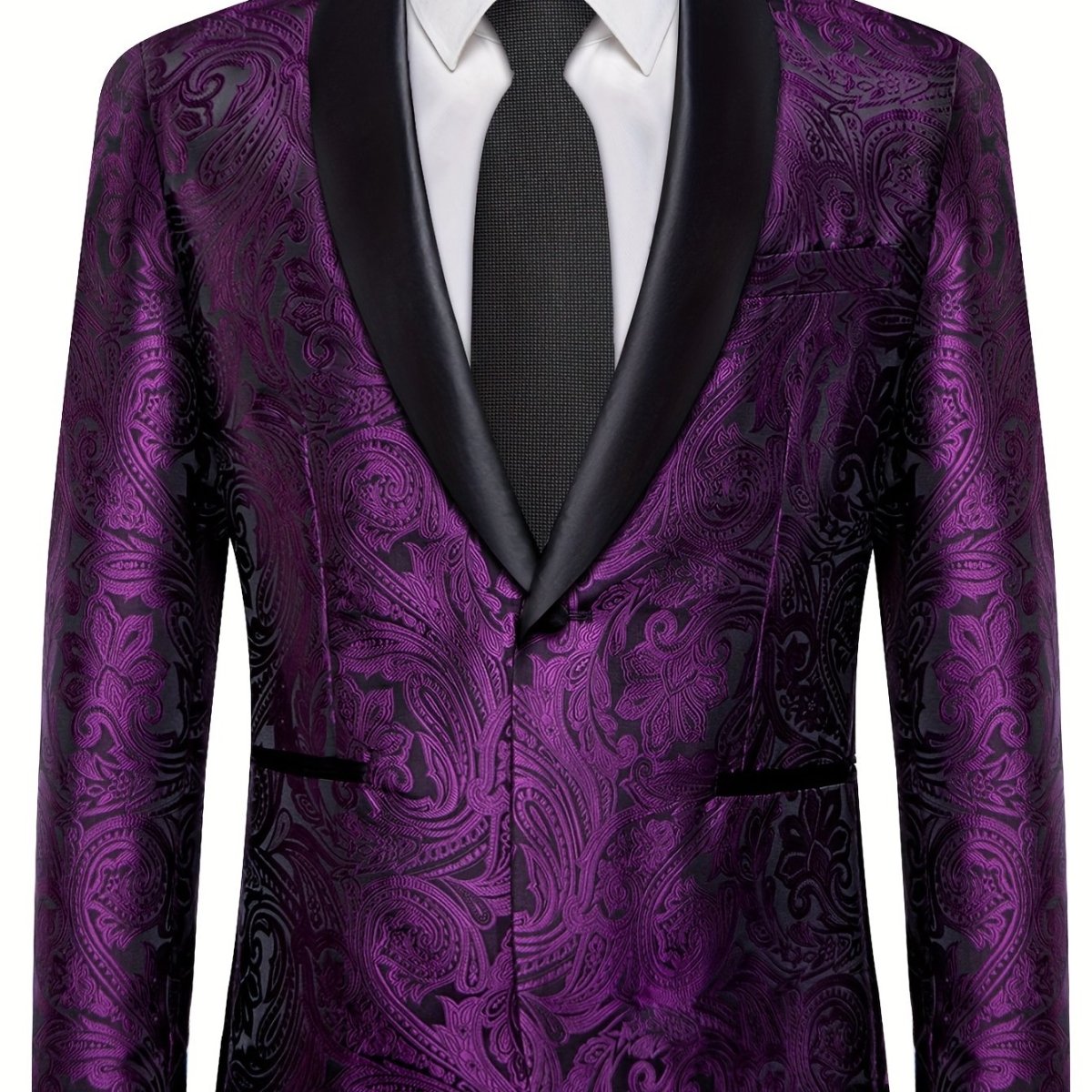 Men'S Elegant Paisley Suit Set with Tie and Cufflinks - 4pcs Polyester 100% Slim Fit Wedding Prom Jacket, All - Season Lapel Collar, Regular Fit, Woven Fabric, Button Detail - SHOWLU FASHION STORE