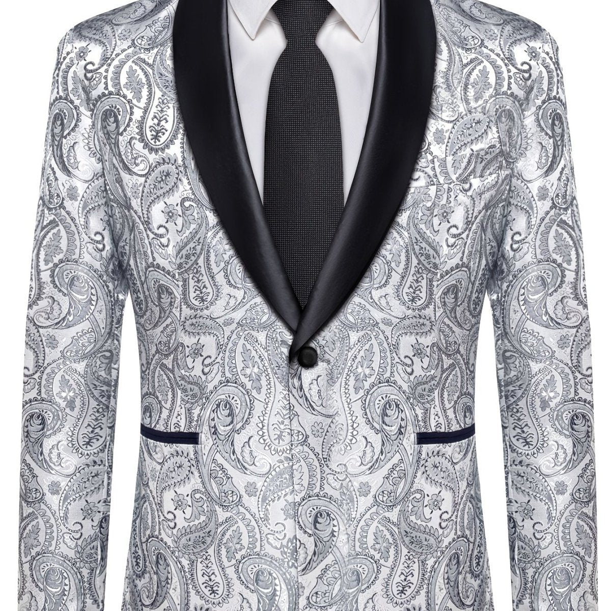 Men'S Elegant Paisley Suit Set with Tie and Cufflinks - 4pcs Polyester 100% Slim Fit Wedding Prom Jacket, All - Season Lapel Collar, Regular Fit, Woven Fabric, Button Detail - SHOWLU FASHION STORE