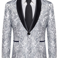 Men'S Elegant Paisley Suit Set with Tie and Cufflinks - 4pcs Polyester 100% Slim Fit Wedding Prom Jacket, All - Season Lapel Collar, Regular Fit, Woven Fabric, Button Detail - SHOWLU FASHION STORE