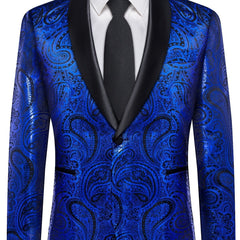 Men'S Elegant Paisley Suit Set with Tie and Cufflinks - 4pcs Polyester 100% Slim Fit Wedding Prom Jacket, All - Season Lapel Collar, Regular Fit, Woven Fabric, Button Detail - SHOWLU FASHION STORE