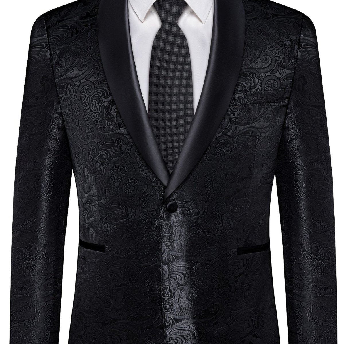 Men'S Elegant Paisley Suit Set with Tie and Cufflinks - 4pcs Polyester 100% Slim Fit Wedding Prom Jacket, All - Season Lapel Collar, Regular Fit, Woven Fabric, Button Detail - SHOWLU FASHION STORE