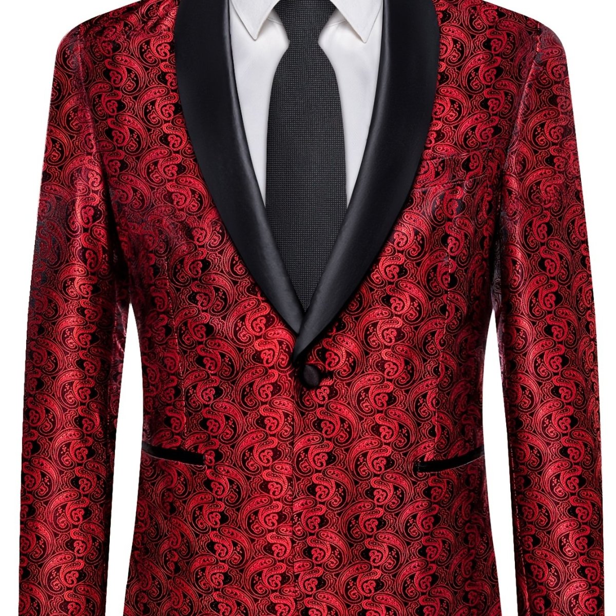 Men'S Elegant Paisley Suit Set with Tie and Cufflinks - 4pcs Polyester 100% Slim Fit Wedding Prom Jacket, All - Season Lapel Collar, Regular Fit, Woven Fabric, Button Detail - SHOWLU FASHION STORE