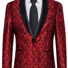 Men'S Elegant Paisley Suit Set with Tie and Cufflinks - 4pcs Polyester 100% Slim Fit Wedding Prom Jacket, All - Season Lapel Collar, Regular Fit, Woven Fabric, Button Detail - SHOWLU FASHION STORE
