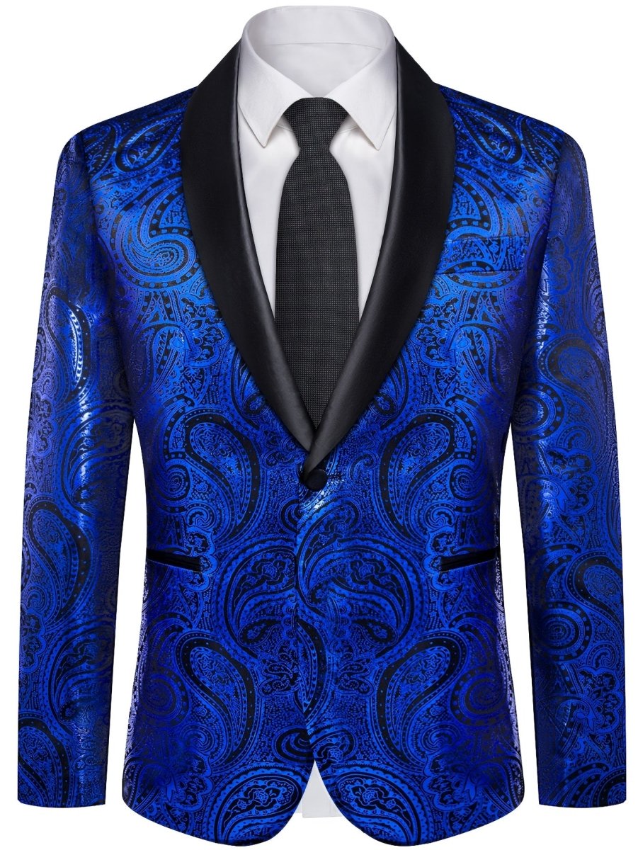 Men'S Elegant Paisley Suit Set with Tie and Cufflinks - 4pcs Polyester 100% Slim Fit Wedding Prom Jacket, All - Season Lapel Collar, Regular Fit, Woven Fabric, Button Detail - SHOWLU FASHION STORE