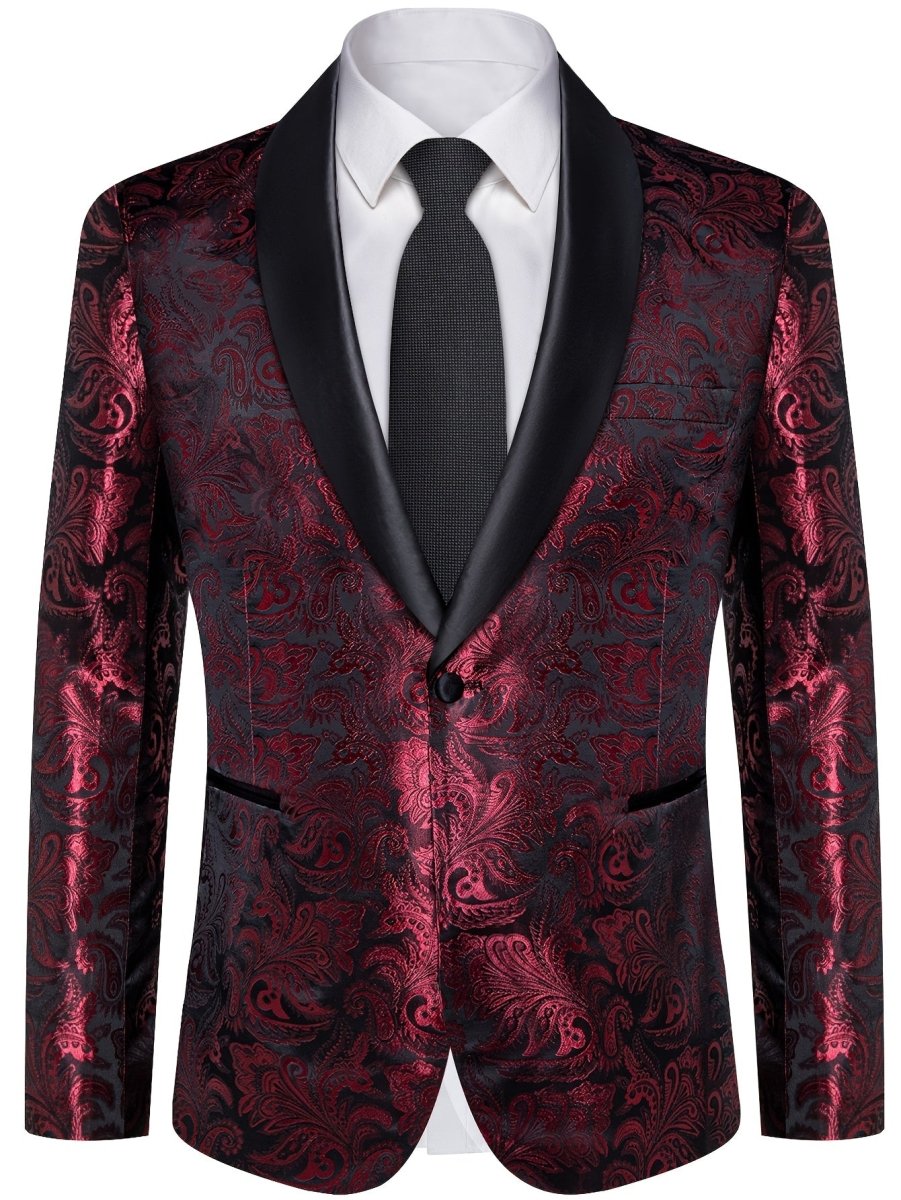 Men'S Elegant Paisley Suit Set with Tie and Cufflinks - 4pcs Polyester 100% Slim Fit Wedding Prom Jacket, All - Season Lapel Collar, Regular Fit, Woven Fabric, Button Detail - SHOWLU FASHION STORE